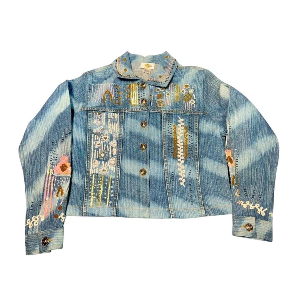 Sandy Starkman Hand Embroidered Denim Jacket Women’s L Boho Artsy Wearable Art - Picture 3 of 10